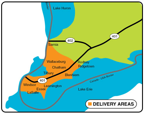 Rene Blain Trucking Delivery Areas